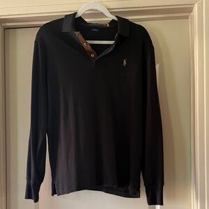 Polo by Ralph Lauren Black and Brown Long Sleeve Polo